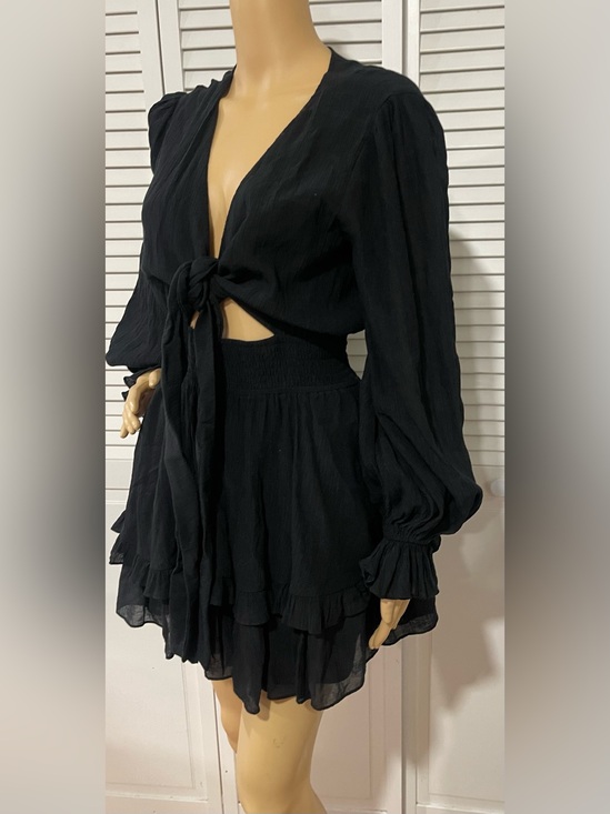 Virgins Saints & Angels Dresses & Skirts - Virgins Saints & Angels Black Tie-Front Long Sleeve Mini Dress